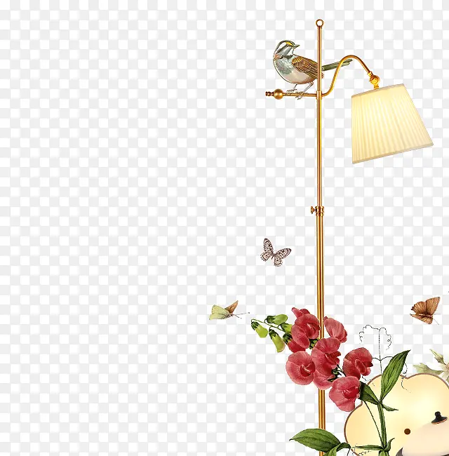 手绘花朵小鸟白色台灯