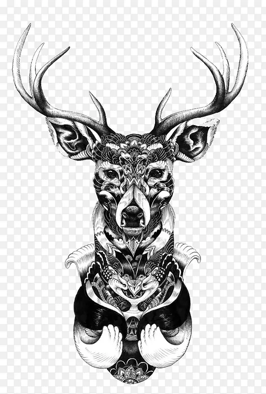鹿头插画装饰画