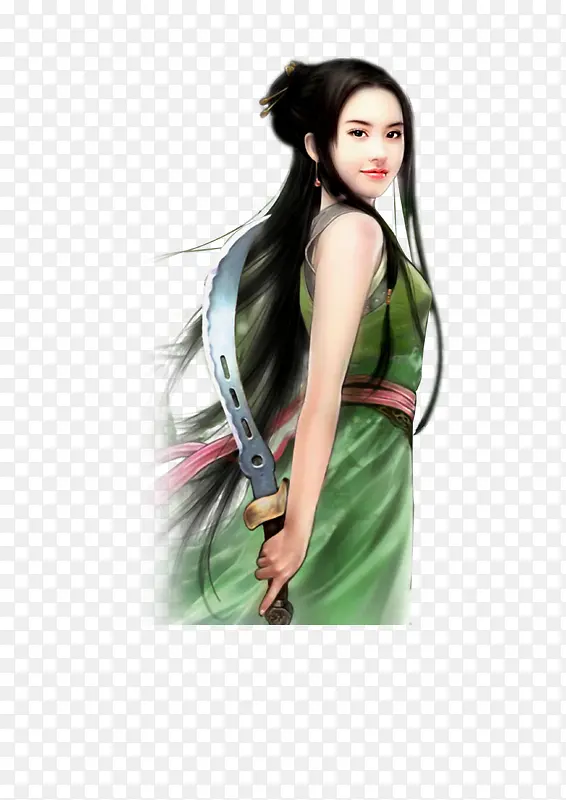手绘拿刀的女人