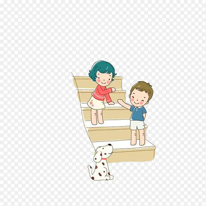 玩爬楼梯的小孩和狗