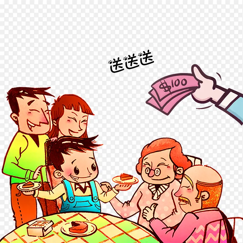 分享食物的一家人
