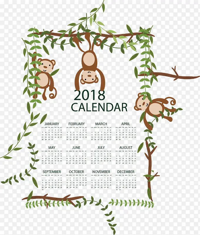 树叶猴子2018日历