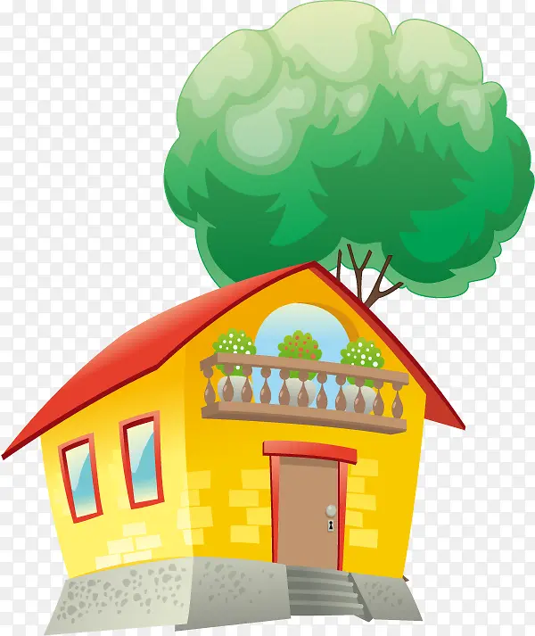 矢量房子和绿色树