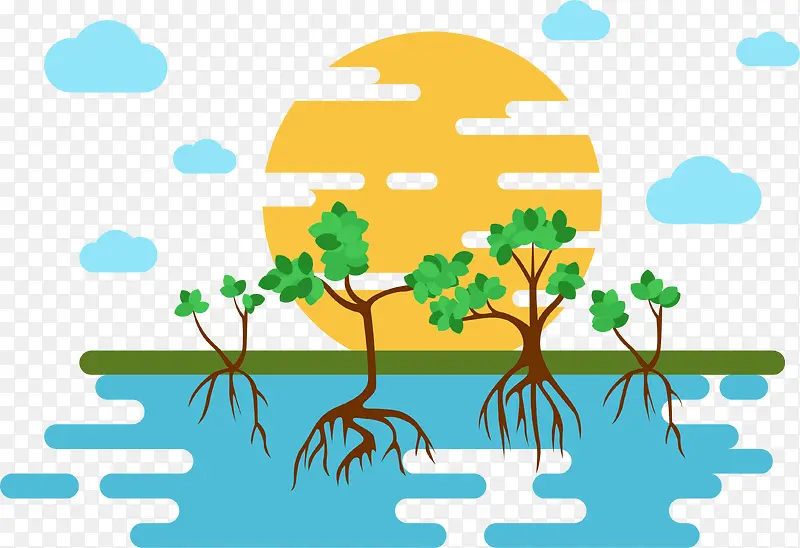 红树林植物插画矢量素材