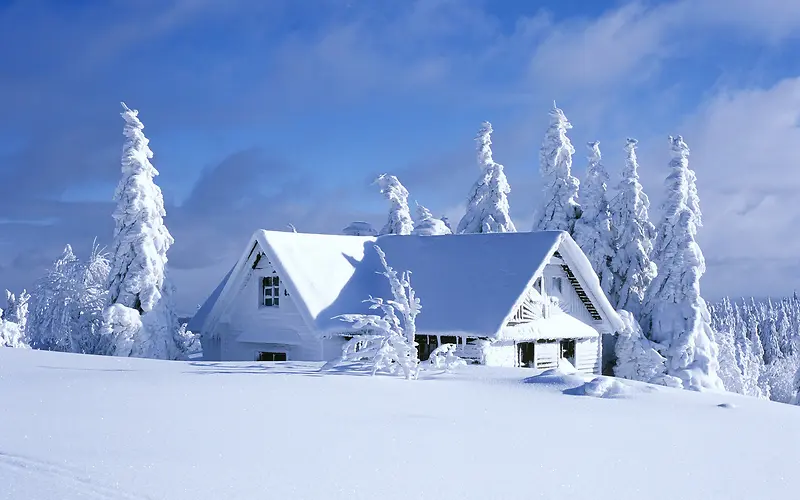 白色房子雪景背景