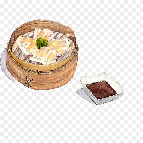 蒸虾饺手绘画素材图片