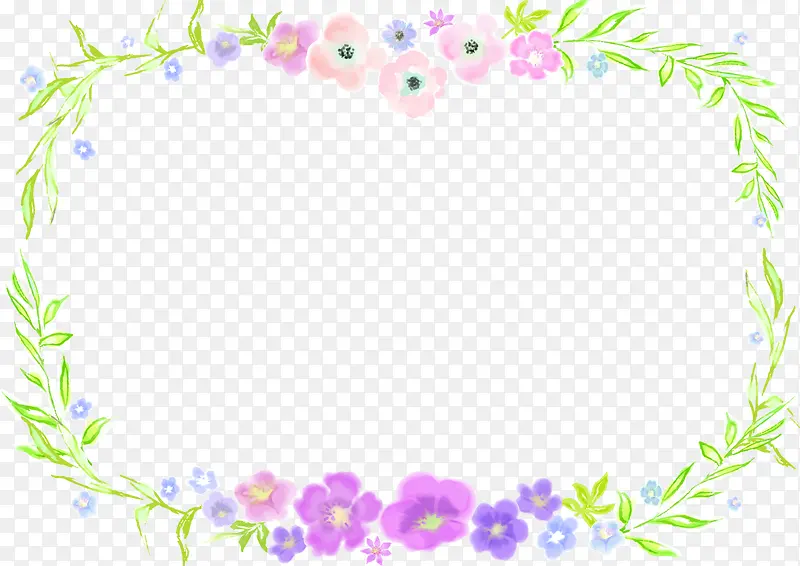 手绘边框紫色小花绿叶装饰