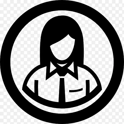 女性用户的衬衫和领带上的圆形按钮图标