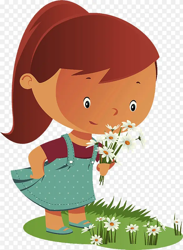 卡通人物女孩摘花