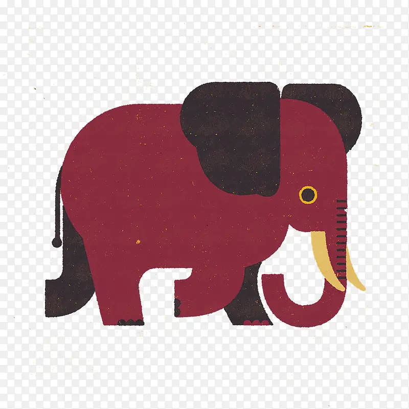 手绘酒红色大象标签
