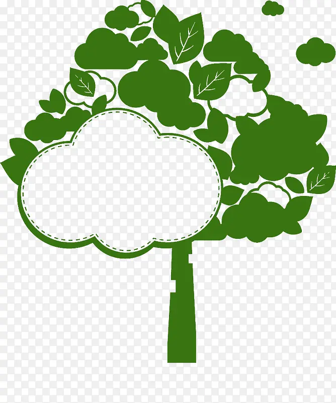 绿色云朵树装饰剪影