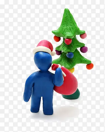 卡通版的小人玩偶和圣诞树