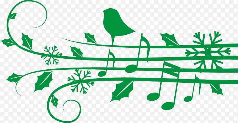 绿色五音谱上有小鸟唱歌