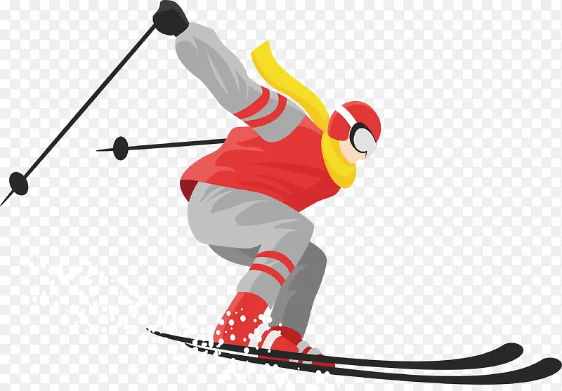 红色衣服滑雪的人