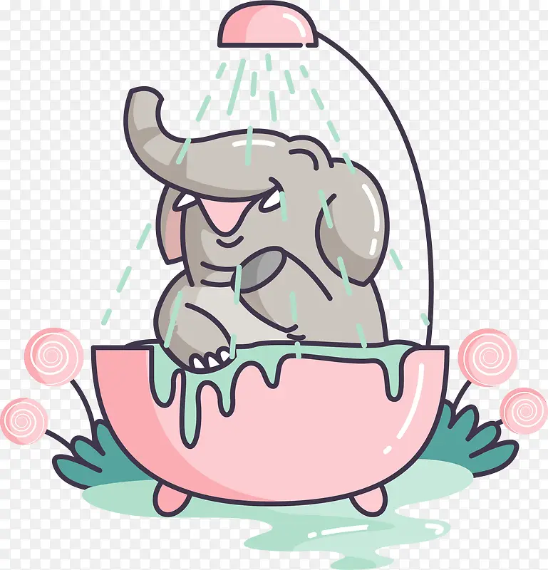 开心沐浴的可爱大象