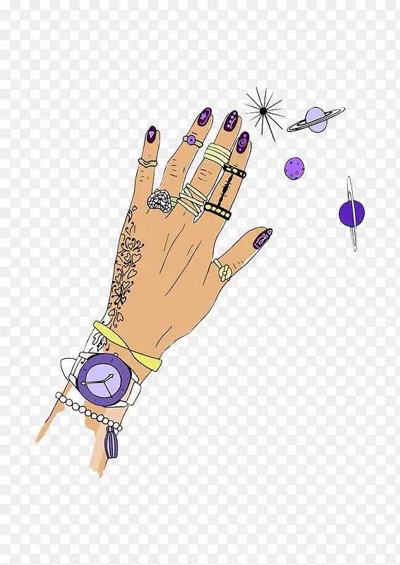 紫色美甲手指