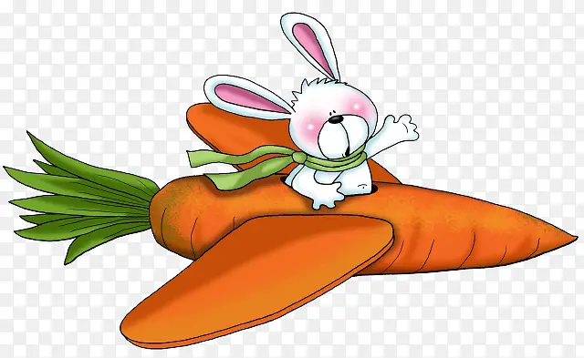 卡通骑着胡萝卜飞机的小白兔