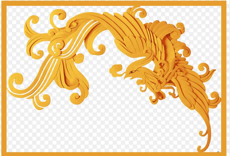 黄色凤凰雕刻中国风动物神兽