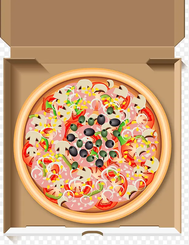 矢量手绘装在披萨盒里的披萨