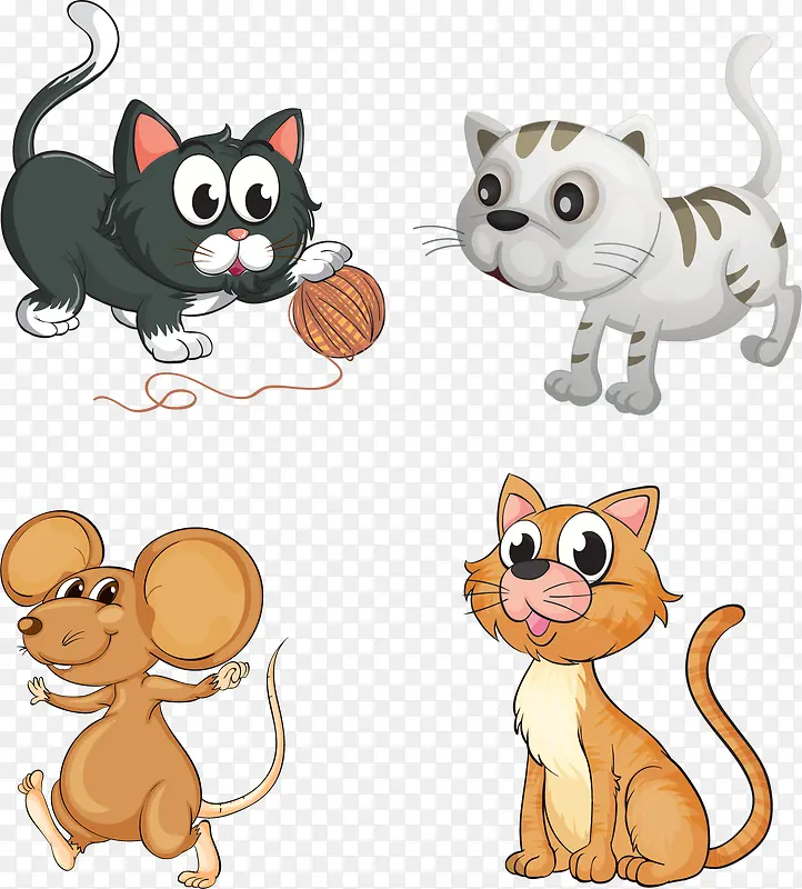 矢量手绘卡通猫和老鼠