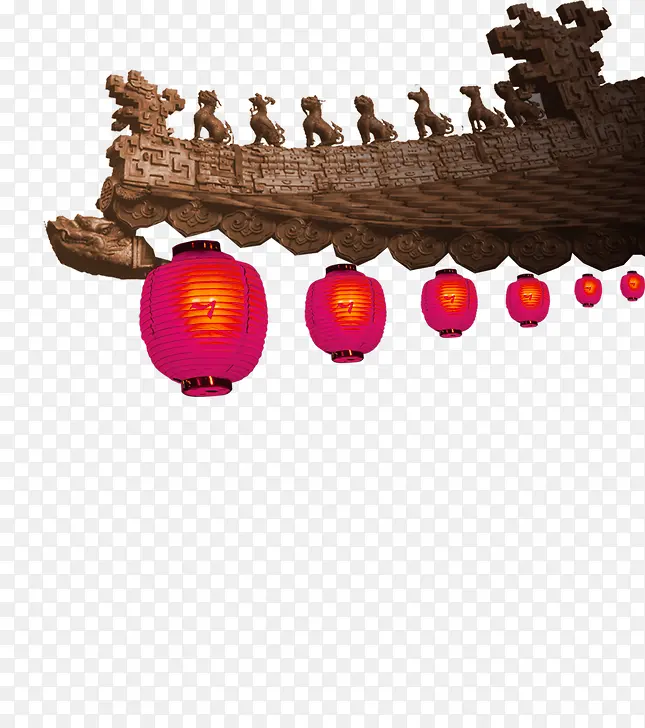 咖啡色中国风屋檐灯笼装饰图案