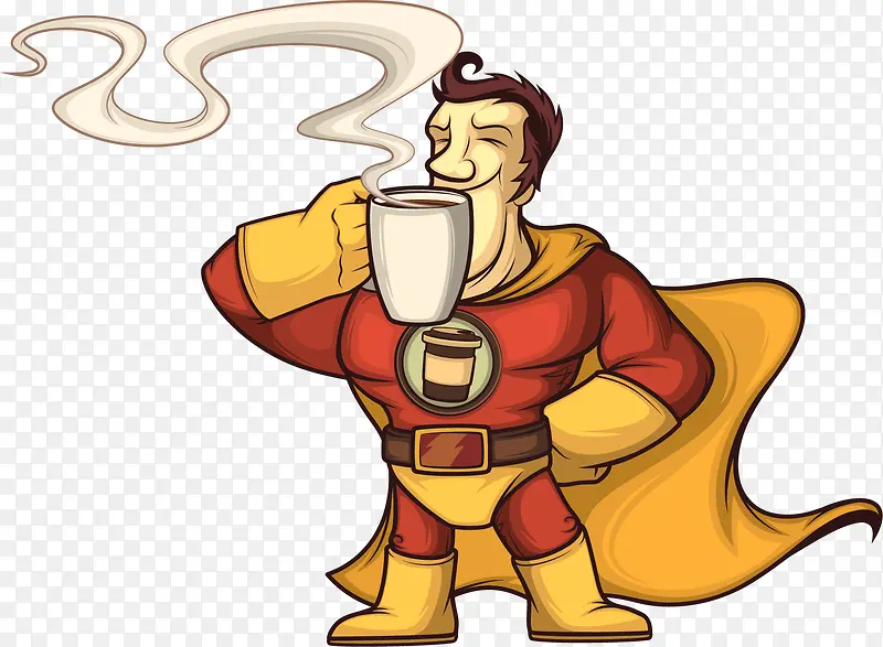 矢量手绘喝咖啡的超人
