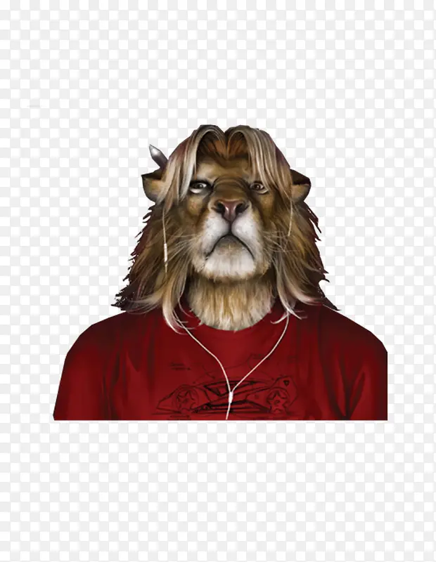 狮子 戴耳机的动物 红衣服
