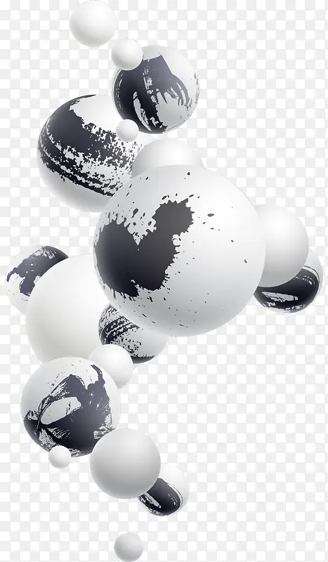 黑白泼墨漂浮球体