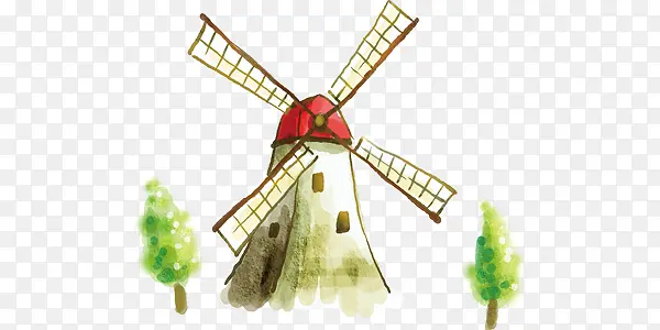 可爱卡通手绘风车小房子