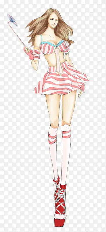 手绘可爱比基尼少女插画