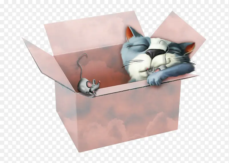 手绘箱子里的大懒猫