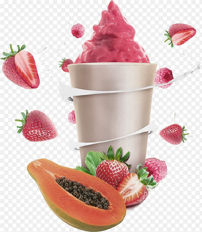 红色简约草莓冰淇淋装饰图案