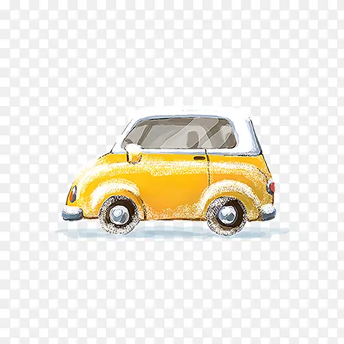 黄色可爱手绘积雪小汽车