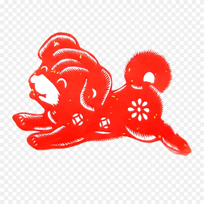 中国风传统狗狗红色剪纸
