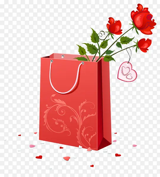 红色购物带子红色玫瑰花
