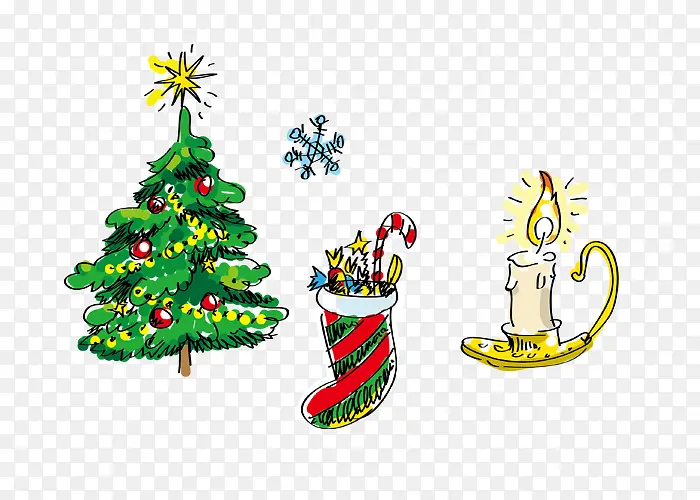 卡通手绘圣诞树袜子蜡烛灯