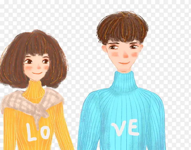 情人节手绘插画牵手的情侣