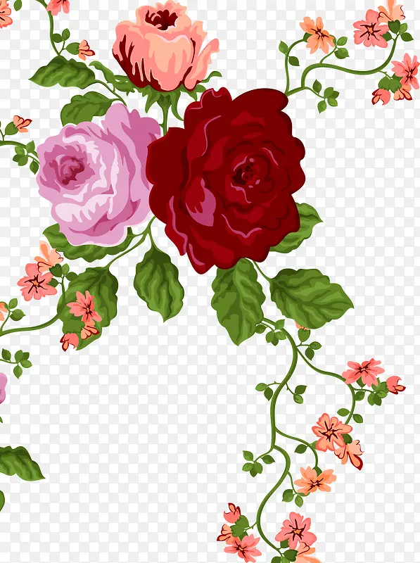 彩色中式花朵装饰玫瑰