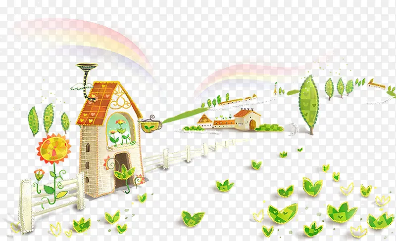 房屋与卡通彩虹