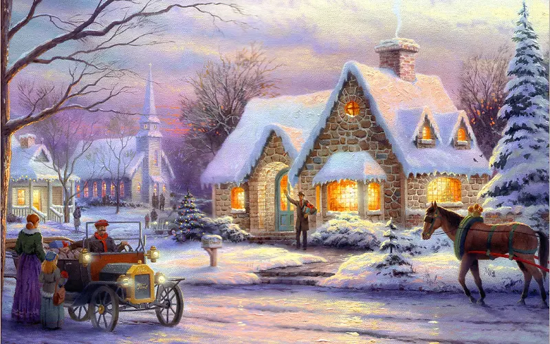 欧洲圣诞节雪地房屋
