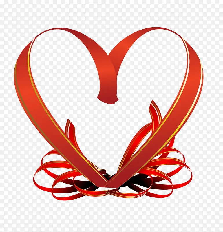矢量红色丝带围绕的爱心形状