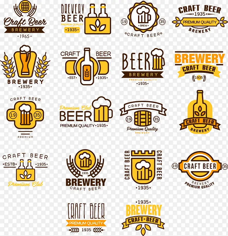 彩色啤酒节卡通标签