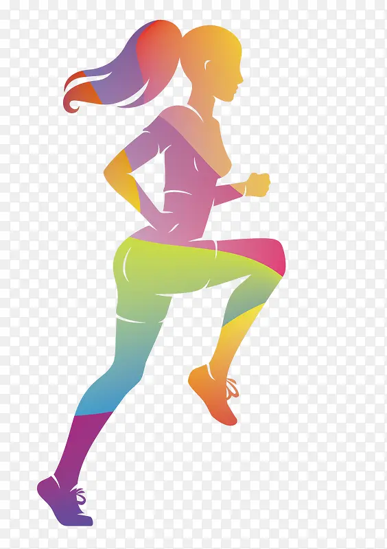 矢量炫彩女性运动跑步人物