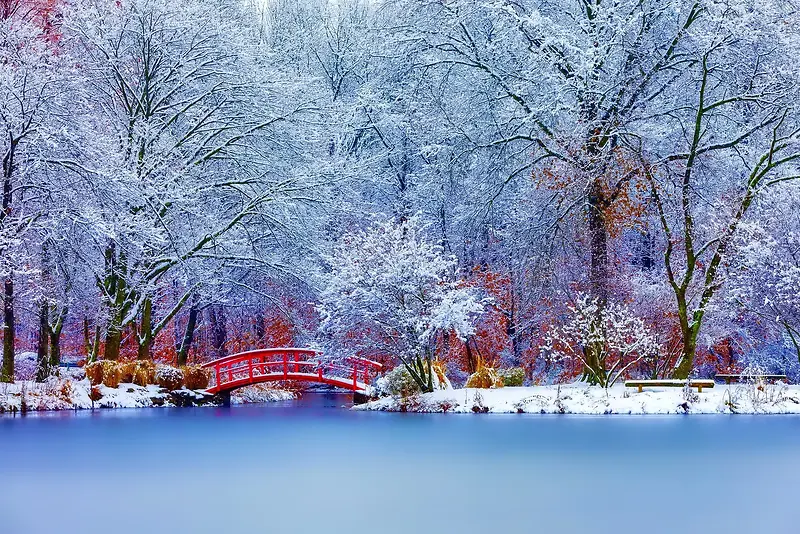 冬季湖面桥海报背景雪景