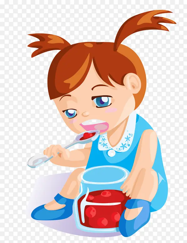 喝汤的卡通小女孩