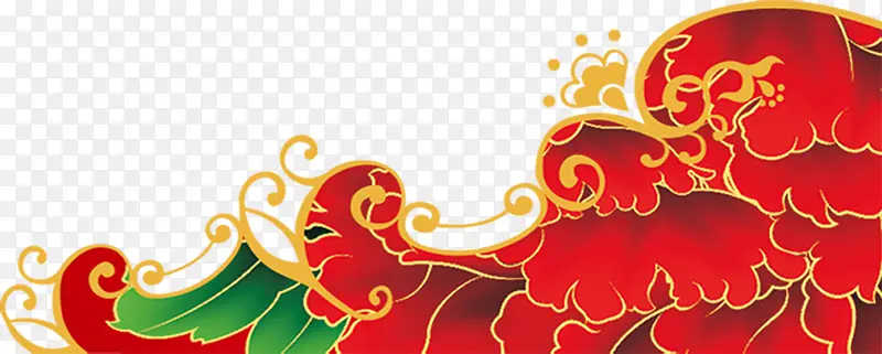 红色中国风花纹冬季装饰