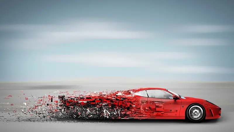 红色跑车碎裂感动感创意设计