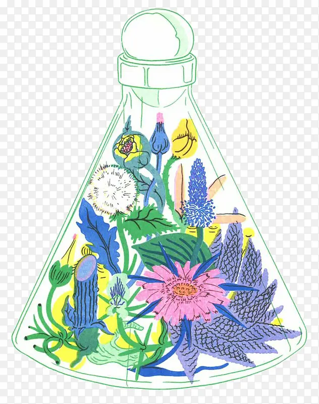 装着植物的透明瓶子。