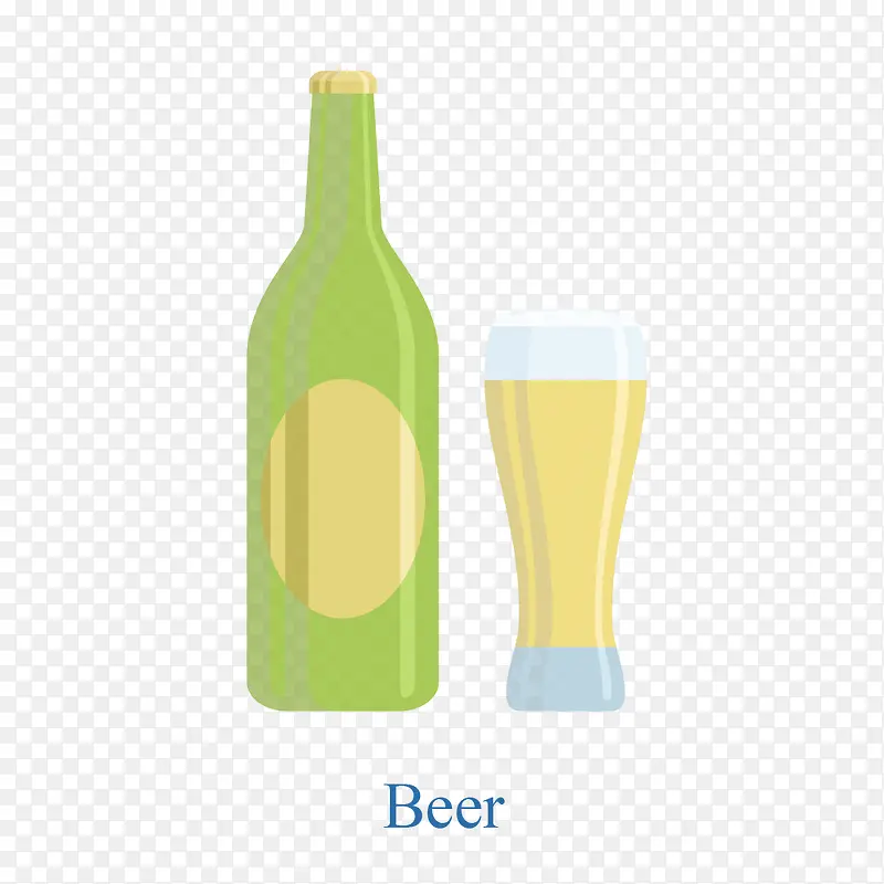 绿色啤酒瓶和洋酒杯