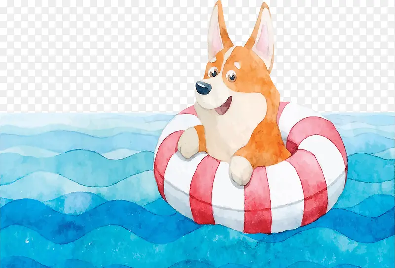 可爱手绘游泳的狗